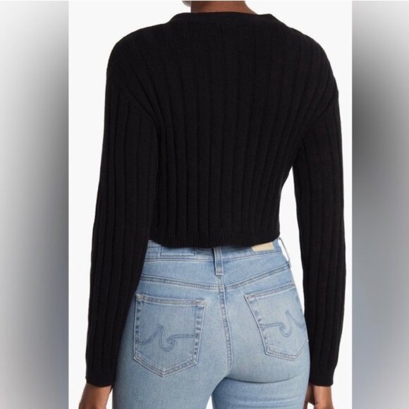 Abound Ribbed Knit Button Up Cardigan Sweater Preppy Academia Nordstrom Black XL - Picture 2 of 9